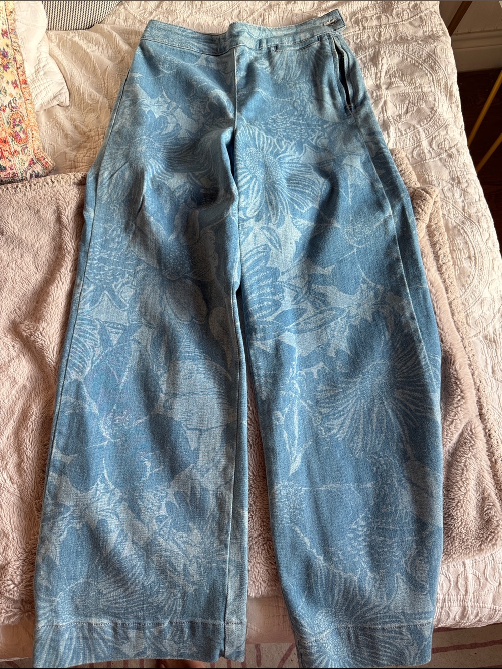 Pilcro Blue Wide-Leg Floral Print Pants